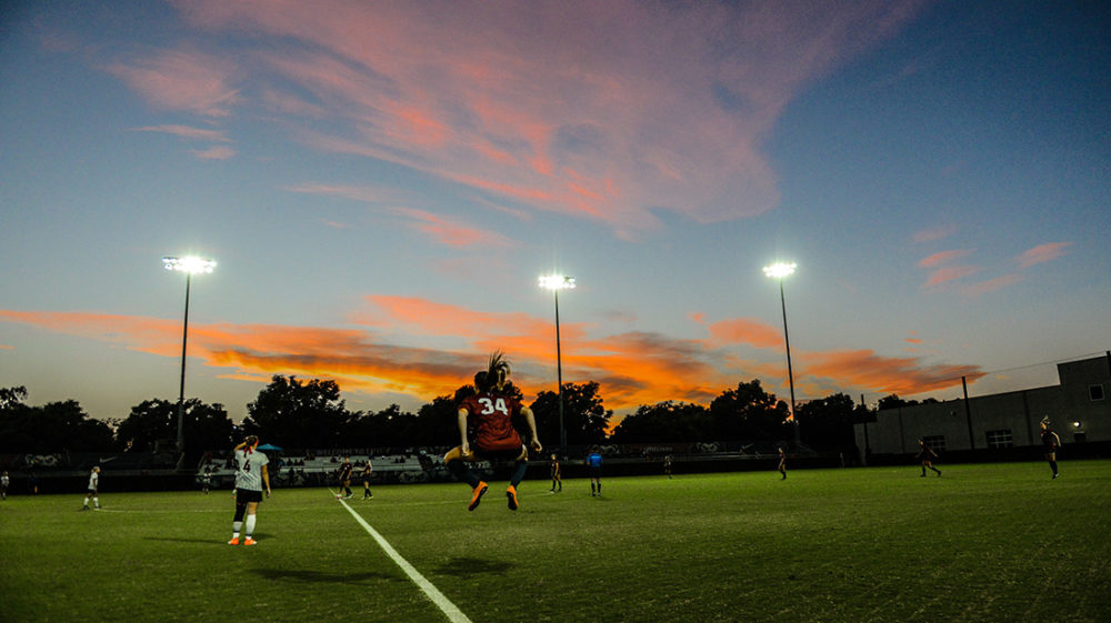Soccer field with sunset