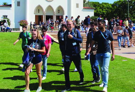 LMU students walking in front of Chapel