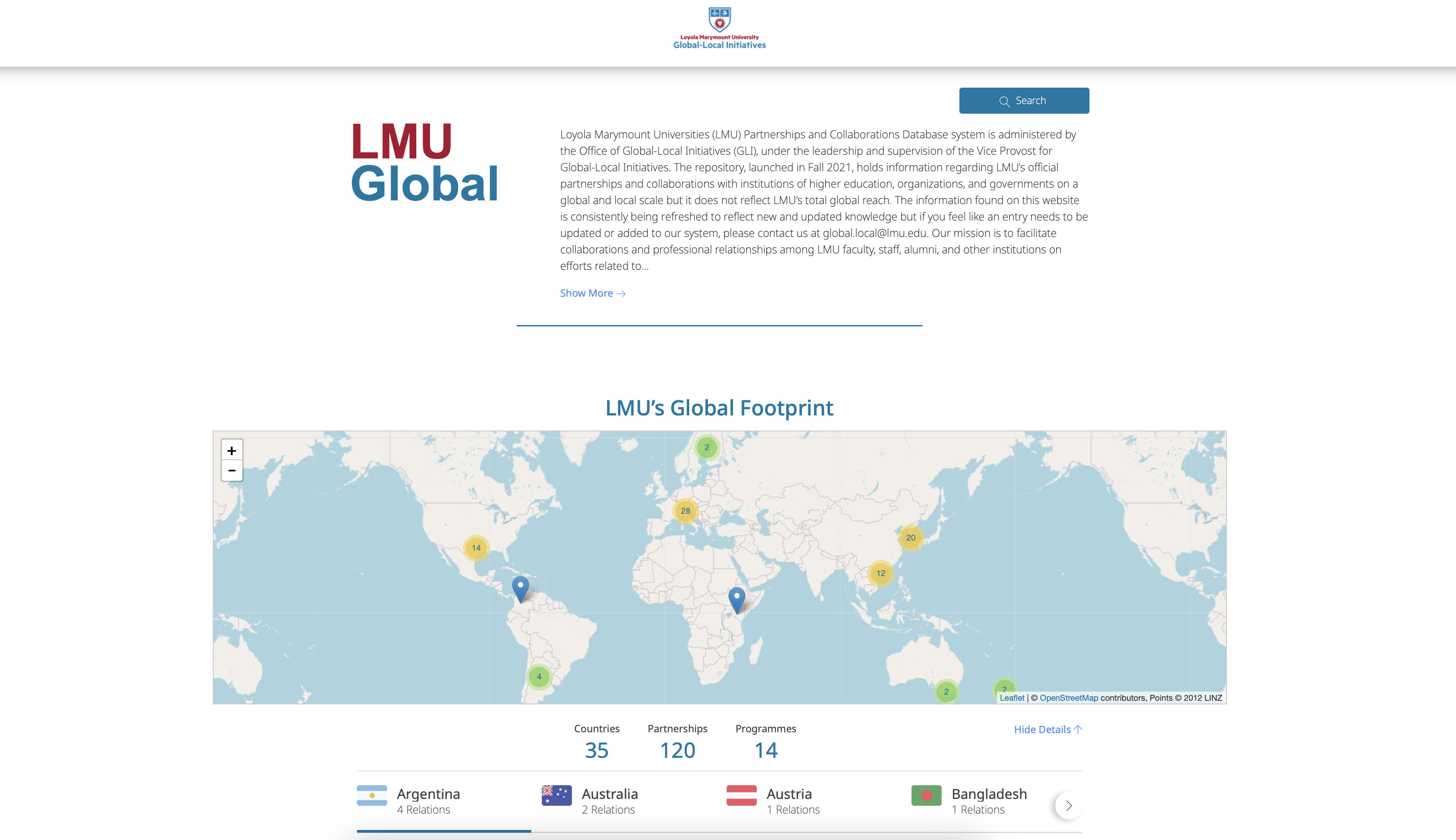 Global Local database website - Database to Collect LMU’s Worldwide Connections